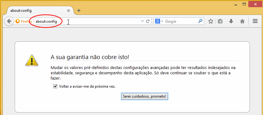 Abrir configurações do Firefox