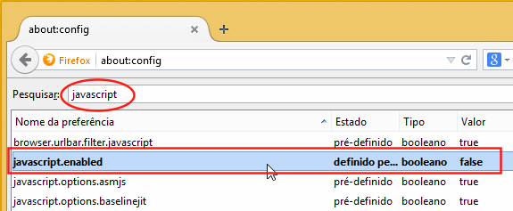 Pesquisar configuração de Javascript
