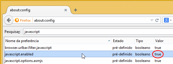 Definir javascript como ativo