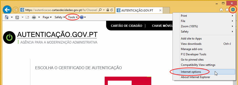 Abrir Opções de Internet do Internet Explorer